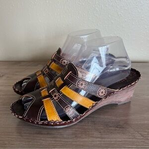 Spring Step Brown and Yellow Women's Sandals